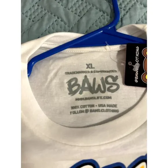 BAWS MENS T-SHIRT WHITE/BLUE/YELLOW XL T-SHIRT NWT - Picture 5 of 7